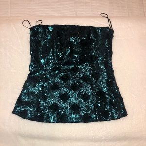 NWT Sequin Corset Strapless Top Zara Turquoise